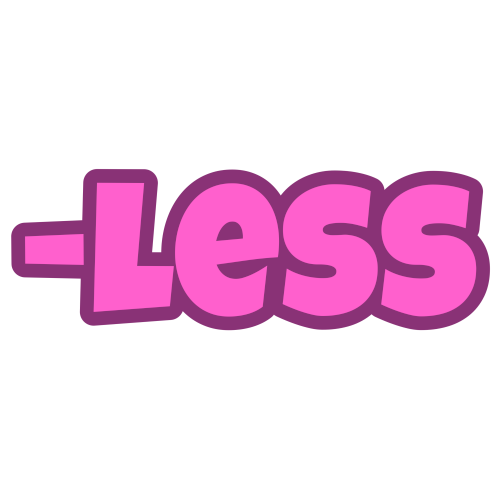 '-less' in pink letters with a darker pink outline.